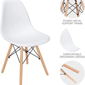 SUPER DEAL Modern Dining Chairs Set of 4 Plastic DSW Shell Lounge Chair Mid Century Side Chairs with Solid Wood Legs for Living Room, Kitchen, Dinning Room, Bedroom, White