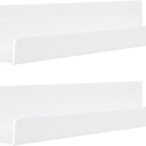 upsimples 4 Pack Acrylic Shelves for Wall Storage, 15" Floating Bookshelves for Kids, Display Shelf Organizer for Bathroom, Bedroom, Living Room, Kitchen, Room Decor, Clear