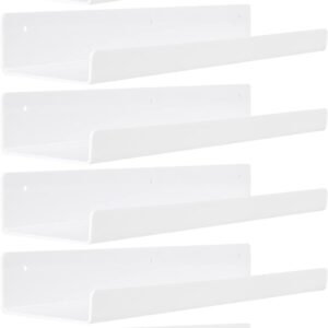 upsimples 4 Pack Acrylic Shelves for Wall Storage, 15" Floating Bookshelves for Kids, Display Shelf Organizer for Bathroom, Bedroom, Living Room, Kitchen, Room Decor, Clear