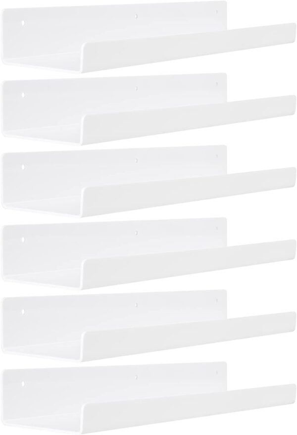 upsimples 4 Pack Acrylic Shelves for Wall Storage, 15" Floating Bookshelves for Kids, Display Shelf Organizer for Bathroom, Bedroom, Living Room, Kitchen, Room Decor, Clear
