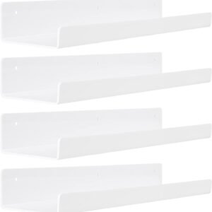 upsimples 4 Pack Acrylic Shelves for Wall Storage, 15" Floating Bookshelves for Kids, Display Shelf Organizer for Bathroom, Bedroom, Living Room, Kitchen, Room Decor, Clear