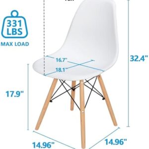 SUPER DEAL Modern Dining Chairs Set of 4 Plastic DSW Shell Lounge Chair Mid Century Side Chairs with Solid Wood Legs for Living Room, Kitchen, Dinning Room, Bedroom, White