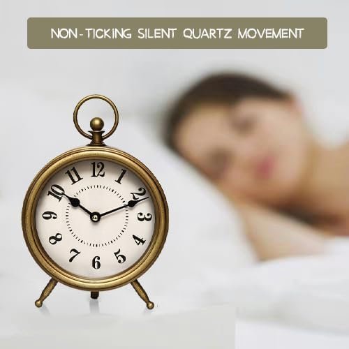 41sWdciCJCL._AC.jpg Vintage Table Clock on Stand, Decorative Desk and Shelf Clock Rustic Mantel Clock Non-Ticking, Metal Frame with Antique Gold Finish