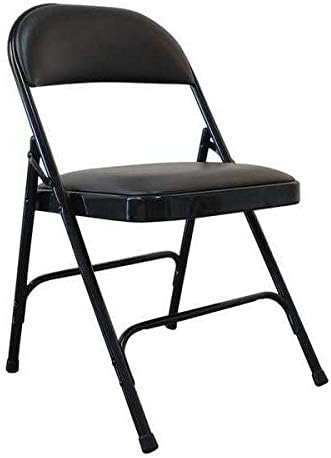 Padded Folding Chair, Vinyl, Black, 300 lb.