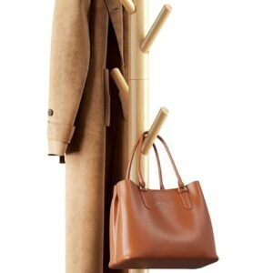 AMADA HOMEFURNISHING Coat Rack Stand, Wooden Coat Rack Freestanding with 8 Hooks, Coat Tree with 3 Height Configurations for Entryway, Hallway, Bedroom, Office, AMWCR01