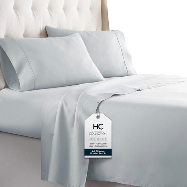 510ehXFvNIL._AC_SL1000.jpg HC COLLECTION King Size Sheets Set, 4 pc Bed Sheets & Pillowcases Set - Machine Washable for Easy Care - Soft & Breathable All Season Microfiber Sheets with Deep Pockets - White