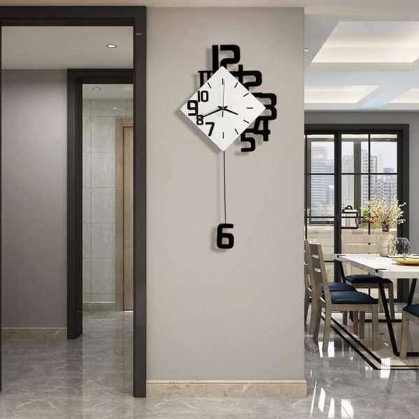 Decorative Wall Clock for Living Room Decor, Large Modern Wall Clocks with Pendulum Battery Operated for Bedroom Office Kitchen Home, 19.7 Inch Big Silent Wall Clock Non Ticking