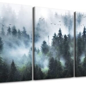 DZRWUBHS Canvas Wall Art For Living Room Modern Family Wall Decorations For Bedroom Office Wall Decor Foggy Forest Trees Landscape Wall Painting Prints Art Pictures Artwork Room Home Decor 3 Piece