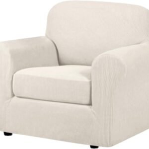 513TzG7PmqL._AC_SL1000.jpg H.VERSAILTEX 3 Piece Stretch Sofa Covers for 2 Cushion Sofa Couch Covers for Living Room Furniture Cover (Base Cover Plus 2 Seat Cushion Covers) Thicker Jacquard Fabric(Large Sofa, Grey)