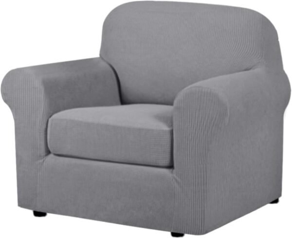 515OR5eCeGL._AC_SL1000.jpg H.VERSAILTEX 3 Piece Stretch Sofa Covers for 2 Cushion Sofa Couch Covers for Living Room Furniture Cover (Base Cover Plus 2 Seat Cushion Covers) Thicker Jacquard Fabric(Large Sofa, Grey)