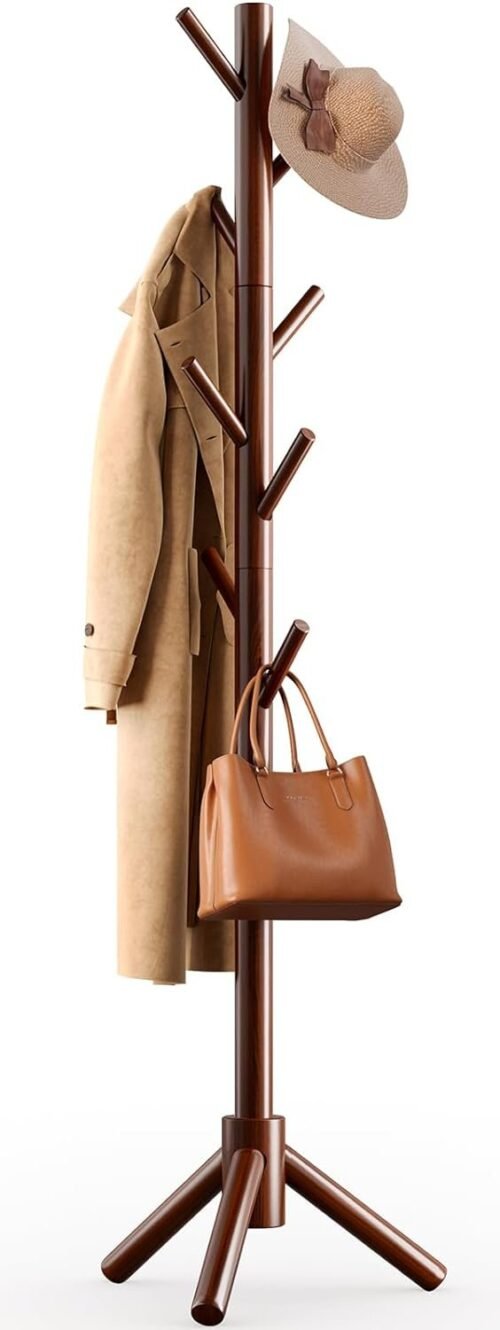 517dpKhDhwL._AC_SL1500.jpg AMADA HOMEFURNISHING Coat Rack Stand, Wooden Coat Rack Freestanding with 8 Hooks, Coat Tree with 3 Height Configurations for Entryway, Hallway, Bedroom, Office, AMWCR01