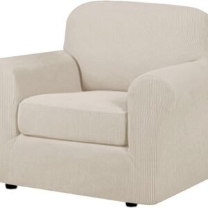 517ot6Bq7jL._AC_SL1000.jpg H.VERSAILTEX 3 Piece Stretch Sofa Covers for 2 Cushion Sofa Couch Covers for Living Room Furniture Cover (Base Cover Plus 2 Seat Cushion Covers) Thicker Jacquard Fabric(Large Sofa, Grey)