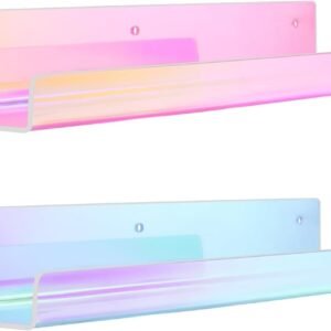 upsimples 4 Pack Acrylic Shelves for Wall Storage, 15" Floating Bookshelves for Kids, Display Shelf Organizer for Bathroom, Bedroom, Living Room, Kitchen, Room Decor, Clear
