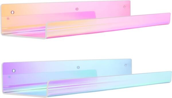 upsimples 4 Pack Acrylic Shelves for Wall Storage, 15" Floating Bookshelves for Kids, Display Shelf Organizer for Bathroom, Bedroom, Living Room, Kitchen, Room Decor, Clear