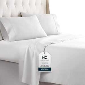 519jQ5Zf-jL._AC_SL1000.jpg HC COLLECTION King Size Sheets Set, 4 pc Bed Sheets & Pillowcases Set - Machine Washable for Easy Care - Soft & Breathable All Season Microfiber Sheets with Deep Pockets - White