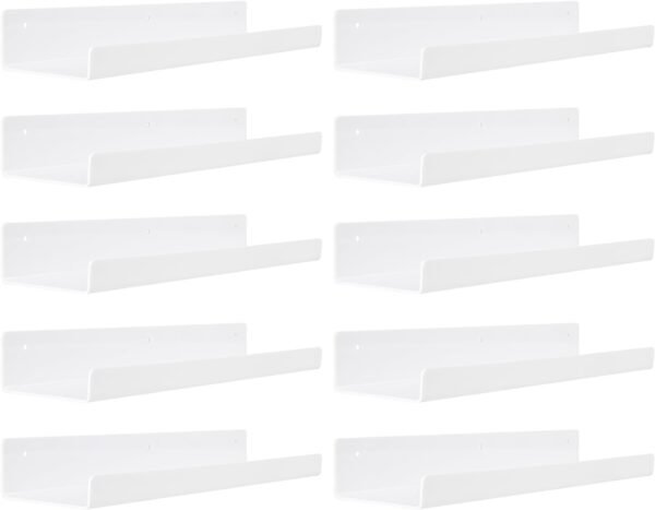 upsimples 4 Pack Acrylic Shelves for Wall Storage, 15" Floating Bookshelves for Kids, Display Shelf Organizer for Bathroom, Bedroom, Living Room, Kitchen, Room Decor, Clear