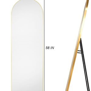 Floor Mirror, 58"×18" Arched Full Length Mirror with Stand, Standing Mirror, Full Body Mirror, Large Mirror, Arched Wall Mirror, Freestanding, Aluminum Frame - Gold