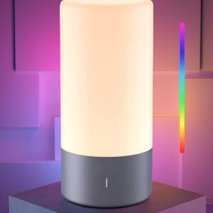 Touch Bedside Table Lamp, [Sleek Design & RGB Mode] 3 Way Dimmable Small Lamp for Bedroom, LED Lamp with Warm White Lights, Multi-Color Smart Nightstand Lamp for for Living Room Home Gifts