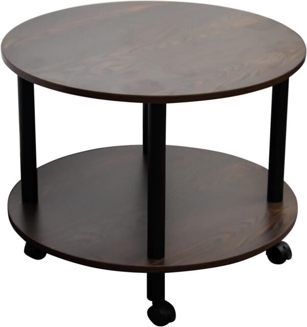 51DeD7qbZoL._AC_SL1500.jpg JIFULI Coffee Table with Rolling Base,Black Wooden End Table for Couch,2-Tier Coffee Tables for Living Room,Round