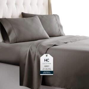 51G-8ucRoyL._AC_SL1000.jpg HC COLLECTION King Size Sheets Set, 4 pc Bed Sheets & Pillowcases Set - Machine Washable for Easy Care - Soft & Breathable All Season Microfiber Sheets with Deep Pockets - White