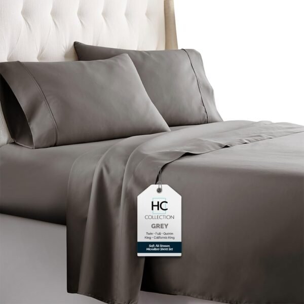 51G-8ucRoyL._AC_SL1000.jpg HC COLLECTION King Size Sheets Set, 4 pc Bed Sheets & Pillowcases Set - Machine Washable for Easy Care - Soft & Breathable All Season Microfiber Sheets with Deep Pockets - White