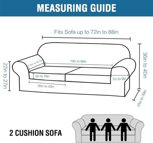 51IoYbIT9ML._AC_SL1000.jpg H.VERSAILTEX 3 Piece Stretch Sofa Covers for 2 Cushion Sofa Couch Covers for Living Room Furniture Cover (Base Cover Plus 2 Seat Cushion Covers) Thicker Jacquard Fabric(Large Sofa, Grey)