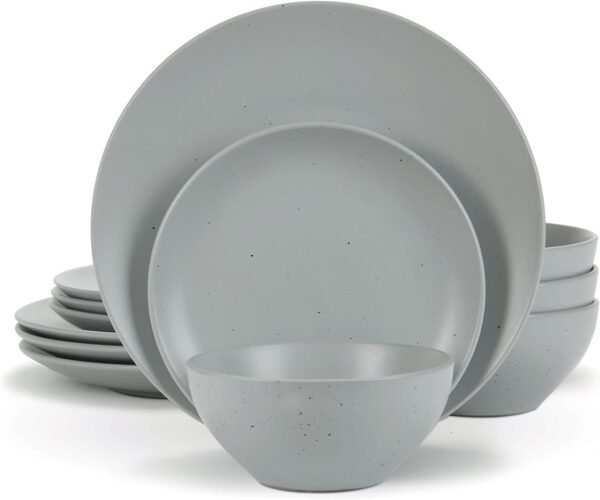 Famiware Moon Dinnerware Sets for 4, 12 Piece Stoneware Plates and Bowls Sets with Speckled Design, Matte Dish Set, Microwave and Dishwasher Safe, Charcoal