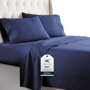 51LZpL9c1vL._AC_SL1000.jpg HC COLLECTION King Size Sheets Set, 4 pc Bed Sheets & Pillowcases Set - Machine Washable for Easy Care - Soft & Breathable All Season Microfiber Sheets with Deep Pockets - White