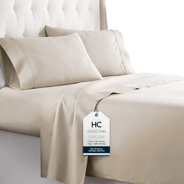 51Mhzx37nWL._AC_SL1000.jpg HC COLLECTION King Size Sheets Set, 4 pc Bed Sheets & Pillowcases Set - Machine Washable for Easy Care - Soft & Breathable All Season Microfiber Sheets with Deep Pockets - White
