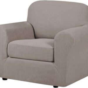 51OJbQNI8ZL._AC_SL1000.jpg H.VERSAILTEX 3 Piece Stretch Sofa Covers for 2 Cushion Sofa Couch Covers for Living Room Furniture Cover (Base Cover Plus 2 Seat Cushion Covers) Thicker Jacquard Fabric(Large Sofa, Grey)