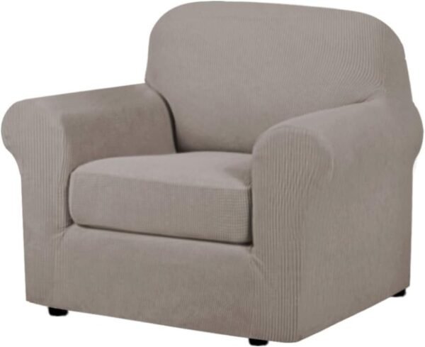 51OJbQNI8ZL._AC_SL1000.jpg H.VERSAILTEX 3 Piece Stretch Sofa Covers for 2 Cushion Sofa Couch Covers for Living Room Furniture Cover (Base Cover Plus 2 Seat Cushion Covers) Thicker Jacquard Fabric(Large Sofa, Grey)