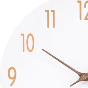 Wall Clocks Battery Operated, 12 Inch Silent Non Ticking Wood Modern Wall Clock, Quartz White and Gold Wall Clock Decorative for Living Room Decor Kitchen Bedroom Office Home