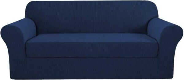 H.VERSAILTEX High Stretch Jacquard 2 Pieces Sofa Cover Couch Cover Furniture Sofa Slip Covers for Living Room, Polyester Spandex Jacquard Fabric Suit for T Cushion/Box Cushion (Sofa 72"-88", Navy)