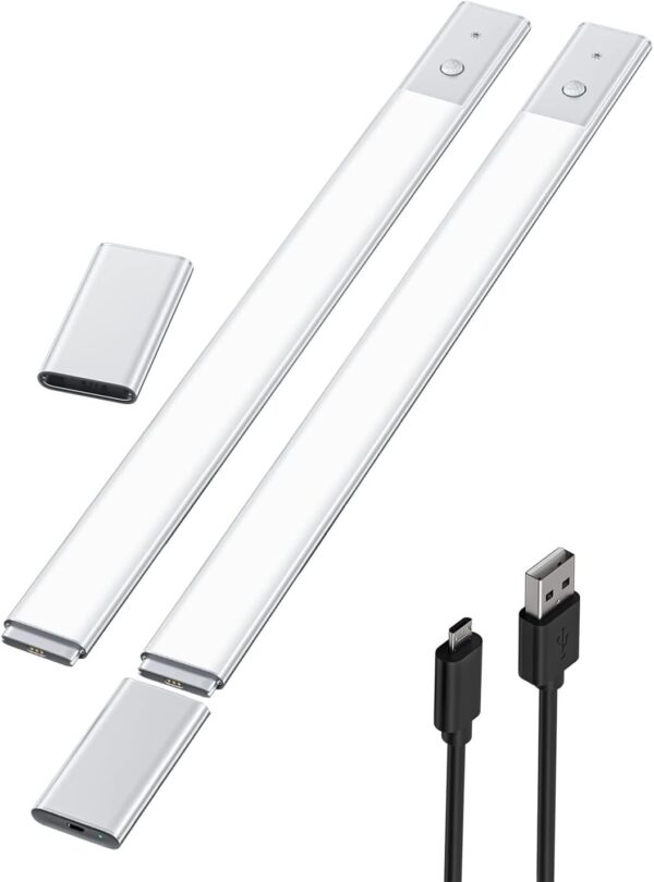 Motion Sensor Cabinet Light,48LED Detachable Battery Powered Operated Dimmable Closet Lights, Rechargeable Wireless Under Counter Lighting,Night Light for Stairway,Kitchen,Wardrobe,Cupboard