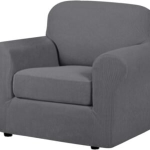 51SiYnhFZ1L._AC_SL1000.jpg H.VERSAILTEX 3 Piece Stretch Sofa Covers for 2 Cushion Sofa Couch Covers for Living Room Furniture Cover (Base Cover Plus 2 Seat Cushion Covers) Thicker Jacquard Fabric(Large Sofa, Grey)