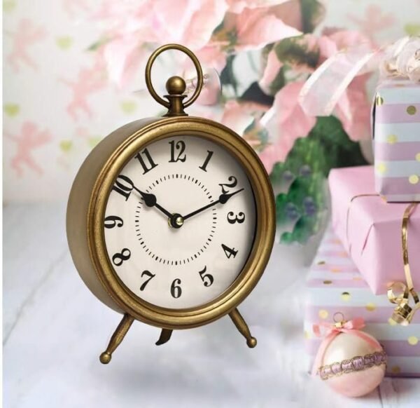 51T7P-4DA1L._AC.jpg Vintage Table Clock on Stand, Decorative Desk and Shelf Clock Rustic Mantel Clock Non-Ticking, Metal Frame with Antique Gold Finish