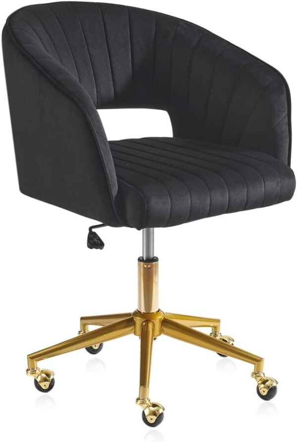 Nrizc Velvet Office Desk Chair, Upholstered Home Office Desk Chairs with Adjustable Swivel Wheels, Ergonomic Office Chair for Living Room, Bedroom, Office, Vanity Study (Beige)