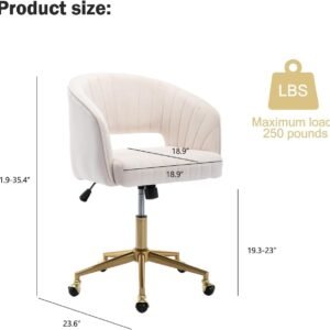 Nrizc Velvet Office Desk Chair, Upholstered Home Office Desk Chairs with Adjustable Swivel Wheels, Ergonomic Office Chair for Living Room, Bedroom, Office, Vanity Study (Beige)