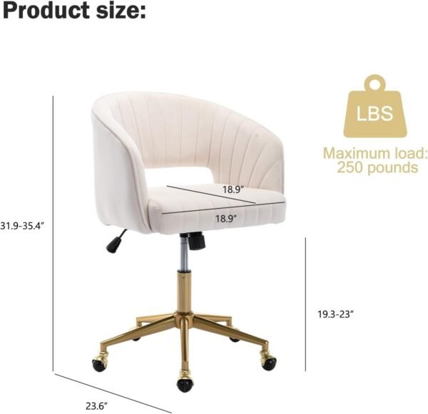 Nrizc Velvet Office Desk Chair, Upholstered Home Office Desk Chairs with Adjustable Swivel Wheels, Ergonomic Office Chair for Living Room, Bedroom, Office, Vanity Study (Beige)
