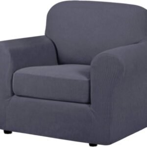 51XpBgZwyVL._AC_SL1000.jpg H.VERSAILTEX 3 Piece Stretch Sofa Covers for 2 Cushion Sofa Couch Covers for Living Room Furniture Cover (Base Cover Plus 2 Seat Cushion Covers) Thicker Jacquard Fabric(Large Sofa, Grey)