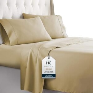 51Y3wFwcr9L._AC_SL1000.jpg HC COLLECTION King Size Sheets Set, 4 pc Bed Sheets & Pillowcases Set - Machine Washable for Easy Care - Soft & Breathable All Season Microfiber Sheets with Deep Pockets - White