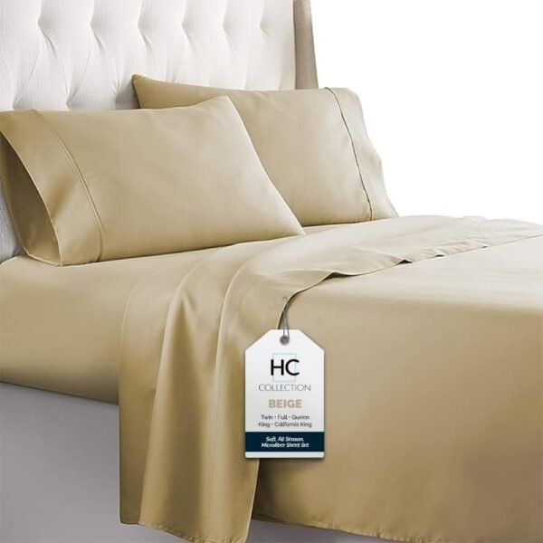 51Y3wFwcr9L._AC_SL1000.jpg HC COLLECTION King Size Sheets Set, 4 pc Bed Sheets & Pillowcases Set - Machine Washable for Easy Care - Soft & Breathable All Season Microfiber Sheets with Deep Pockets - White
