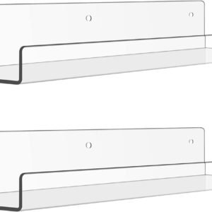 upsimples 4 Pack Acrylic Shelves for Wall Storage, 15" Floating Bookshelves for Kids, Display Shelf Organizer for Bathroom, Bedroom, Living Room, Kitchen, Room Decor, Clear