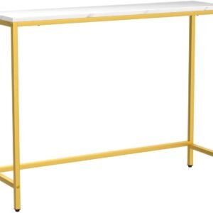 Console Table for Entryway, Faux Marble MDF Sofa Table with Golden Frame (Single Layer, White Marble)