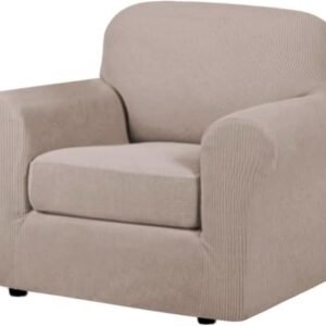 51iqhP2xrWL._AC_SL1000.jpg H.VERSAILTEX 3 Piece Stretch Sofa Covers for 2 Cushion Sofa Couch Covers for Living Room Furniture Cover (Base Cover Plus 2 Seat Cushion Covers) Thicker Jacquard Fabric(Large Sofa, Grey)