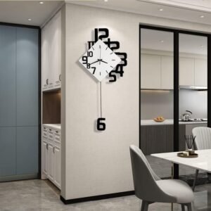 Decorative Wall Clock for Living Room Decor, Large Modern Wall Clocks with Pendulum Battery Operated for Bedroom Office Kitchen Home, 19.7 Inch Big Silent Wall Clock Non Ticking