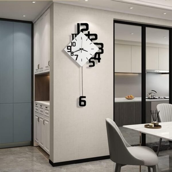 Decorative Wall Clock for Living Room Decor, Large Modern Wall Clocks with Pendulum Battery Operated for Bedroom Office Kitchen Home, 19.7 Inch Big Silent Wall Clock Non Ticking