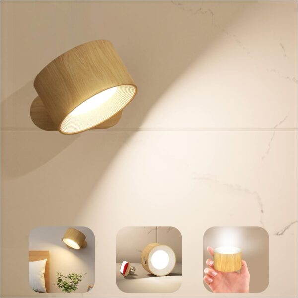 Koopala LED Wall Sconces, Wall Mounted Lamps with Rechargeable Battery Operated Dim 3 Brightness Removable Charging 360°Rotate Magnetic Ball, Cordless Wall Light for Reading Study Bedside Hallway