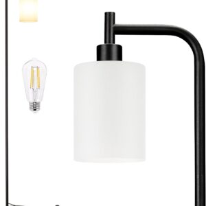 Industrial Floor Lamp with Glass Shade - Black, LED Bulbs, Foot Pedal Switch, Easy Assembly