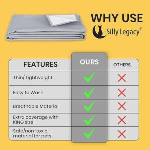 SILLY LEGACY Thin Reversible Waterproof Protective Cover or Liner for Bed or Couch, for Dogs and Cats (King 82 x 100, Gray)